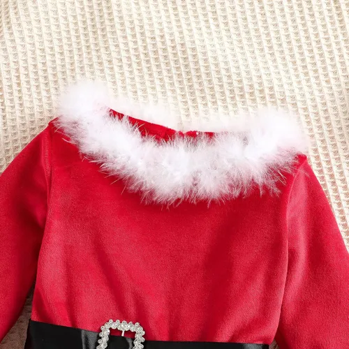 Vista 3 de Trajes de Navidad para niñas pequeñas vestidos de Papá Noel manga larga cómodo vestido rojo de princesa
