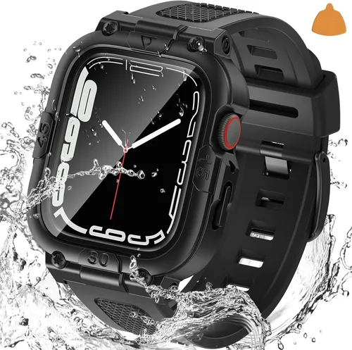 Vista 25 de Goton Estuche impermeable 3 en 1 con correa para Apple Watch con protector de pantalla de vidrio templado incorporado de 40 mm, cubierta frontal