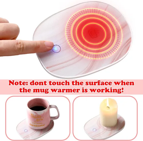 Vista 4 de Nitial Calentador de Café de Agradecimiento con Juego de Taza para Mujeres Taza de Mármol Rosa Placa Calentadora de Tazas Regalo de Agradecimiento