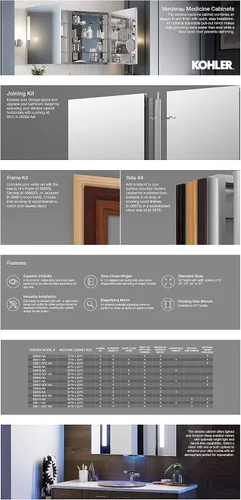 Vista 7 de KOHLER 99001-NA Verdera - Botiquín de baño de 15 pulgadas de ancho x 30 pulgadas de alto con espejo de aumento, gabinete de pared de baño empotrado