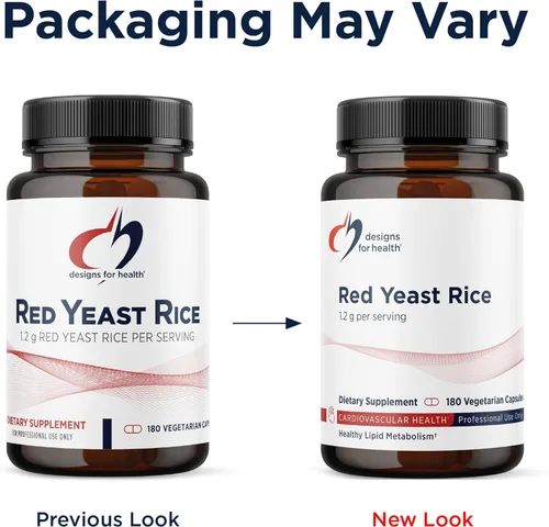 Vista 4 de Designs for Health Cápsulas de arroz de levadura roja, 1200 mg (0.04 oz) Suplemento de arroz de levadura roja para apoyar la salud cardiovascular