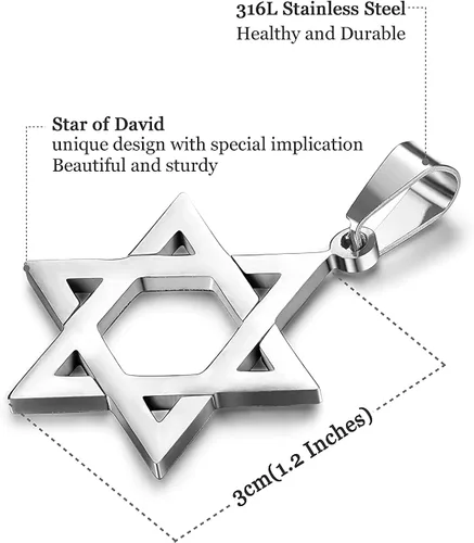 Vista 3 de JTTBIGV Collar con colgante hexagonal de estrella de David, de acero inoxidable, Israel, Magen, David, Jewish Jewelry para hombres y mujeres, cadena