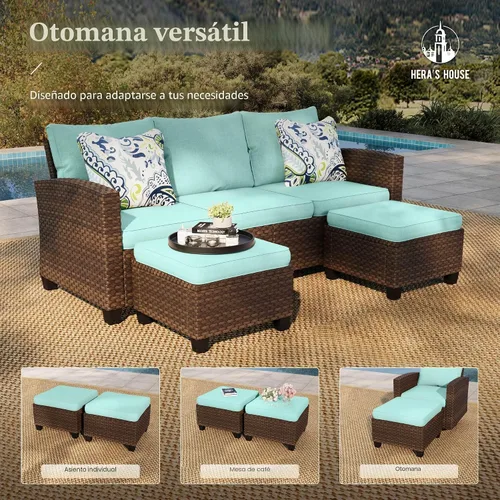 Vista 7 de HERA'S HOUSE - Juego de muebles para patio con mesa para fogata, muebles de mimbre para exteriores, sofá de conversación con asientos profundos