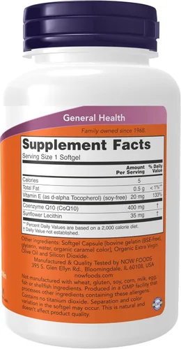 Vista 2 de Now Foods, CoQ10, 400 mg, 60 cápsulas blandas
