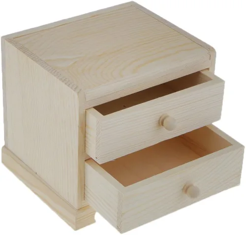 Vista 5 de dovewill Natural Unfinished Caja de joyas de madera pequeños 2cajones Pecho Caso vidrio Espejo