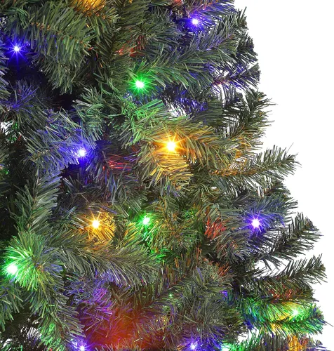 Vista 5 de GAOMON Árbol de Navidad artificial ancho de abeto Fraser preiluminado de Árbol de Navidad artificial esponjoso con 450 luces multicolor, 9 modos