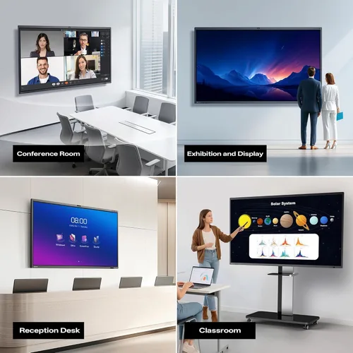 Vista 7 de Tablero inteligente de 75 pulgadas, panel plano interactivo 4k con cámara de 48 MP, certificado Google EDLA, Android 13, pizarra blanca inteligente