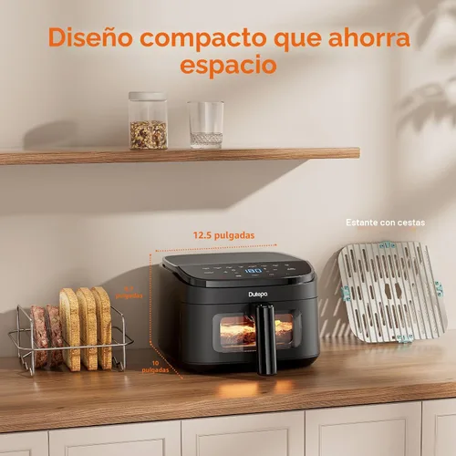 Vista 8 de Freidora de aire 8 en 1, freidora de aire de 4.5 cuartos, ahorro de espacio y compacta con motor de CC, cocción rápida y crujiente, velocidad