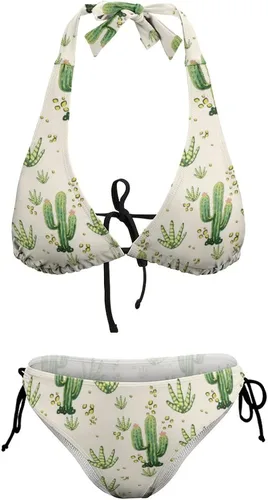 Vista 8 de Desert Cactus - Traje de baño de dos piezas para mujer, traje de baño sexy, traje de baño halter, conjunto de bikini triangular con cuerdas