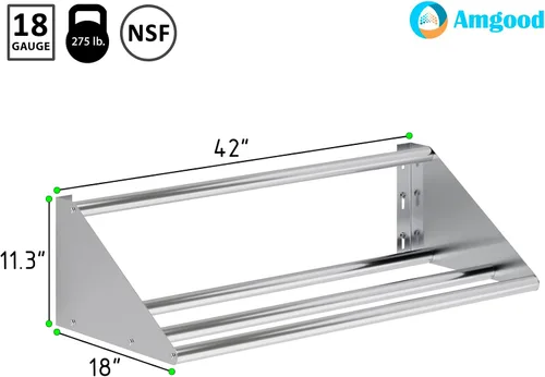 Vista 3 de AmGood Estante tubular de vidrio de acero inoxidable de 42 pulgadas. Capacidad para 2 escurridores. NSF.