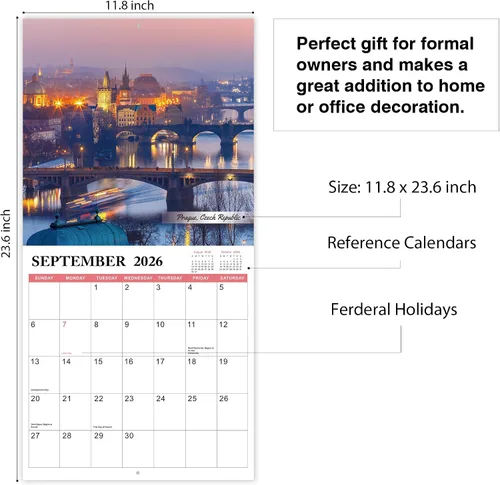 Vista 3 de Calendario de pared 2026, 12 meses de enero de 2026 a diciembre de 2026, cuadrado mensual, 12 x 24 pulgadas (abierto), con papel grueso