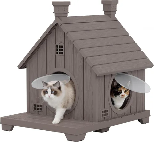 Vista 24 de Casa para gatos al aire libre, resistente a la intemperie, casas de resina duradera para gatos interiores y exteriores, refugio para gatos al aire