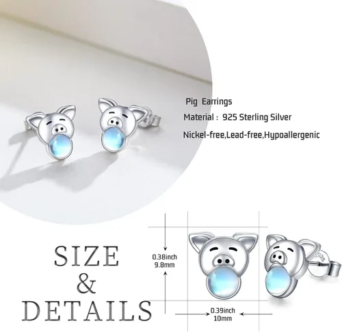 Vista 4 de JUSTKIDSTOY PigHedgehogFishButterflyFrog Earrings 925 Sterling Silver Cute Animal Stud Earrings Jewelry Gifts for Women Girls Hypoallergenic