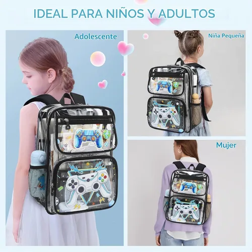 Vista 6 de MOONBABY Mochila transparente para niñas escolares, mochila transparente de TPU resistente, aprobada para eventos de estadio, bolsa transparente