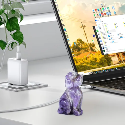 Vista 3 de Artistone Estatua de animales de cristal de amatista de 2 pulgadas con piedras preciosas talladas para cachorro, escultura artesanal para decoración