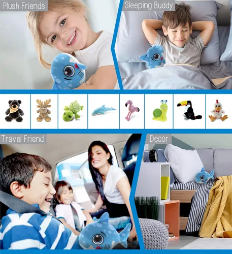Vista 4 de DolliBu Juguete de peluche de tiburón azul, para niños y adultos, regalos de abrazo de tiburón, lindos animales de peluche para niños pequeños