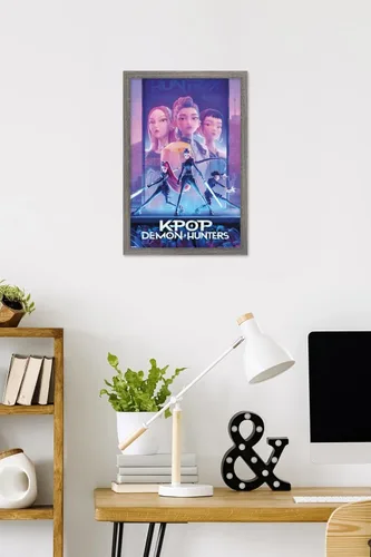 Vista 2 de Netflix KPop Demon Hunters (2025) - Póster de pared de una hoja, 22.4 pulgadas de largo x 14.7 pulgadas de ancho, versión enmarcada de madera