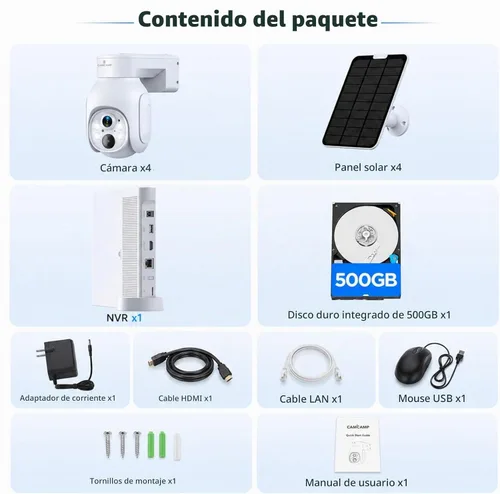 Vista 11 de Camcamp Solar Security Cameras Wireless Outdoor 4 Pack, Home Camera System Blanco
