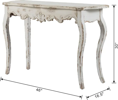 Vista 2 de Mesa de consola francesa de 46 pulgadas, mesa de entrada, mesa de sofá, mesa de acento larga estilo rústico, color blanco retro