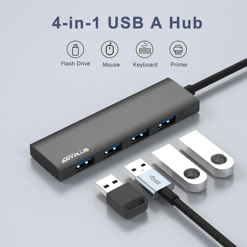 Vista 3 de Concentrador USB, concentrador USB 3.0 de aleación de aluminio ultra delgado divisor USB, extensor USB portátil de 4 puertos, concentrador USB