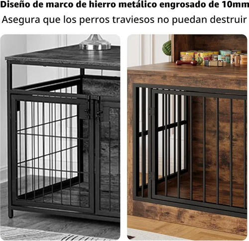 Vista 7 de IRONCK Mueble de jaula extragrande para perros, jaula de madera de 43.3 pulgadas con almacenamiento y 4 ganchos, jaula resistente para perros