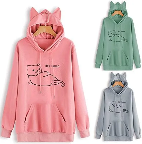 Vista 3 de Sudadera con capucha para mujer, de manga larga, con corazón, sudadera con capucha