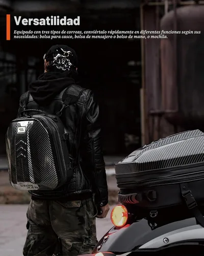 Vista 2 de Grapelet Mochila para motocicleta con carcasa rígida de ABS impermeable, bolsas de equipaje, bolsas para casco con almacenamiento ampliable, 24L-35L