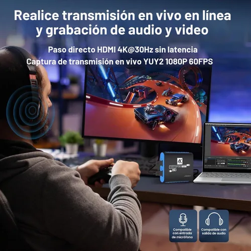 Vista 5 de USB 3.0 HDMI Video Capture Card for Switch 2 PS5 Xbox DSLR Streaming Azul