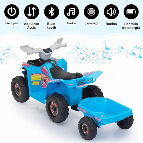 Vista 7 de TOBBI - Coche eléctrico para niños ATV 4 ruedas con remolque y música 6V Azul