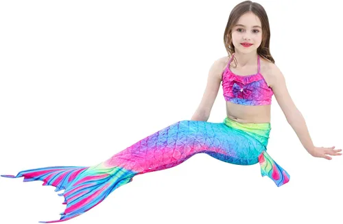 Vista 5 de GMIFUN 4PCS Girls Swimsuit Mermaid Tails Kids for Swimming Princess Costume Bikini Swimmabl Toddler Bathing Suit 3Y-12Y
