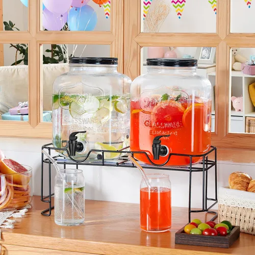 Vista 4 de 2 dispensadores de bebidas de 1.5 galones para fiestas, dispensador de bebidas con soporte, dispensadores grandes de bebidas de agua con espita