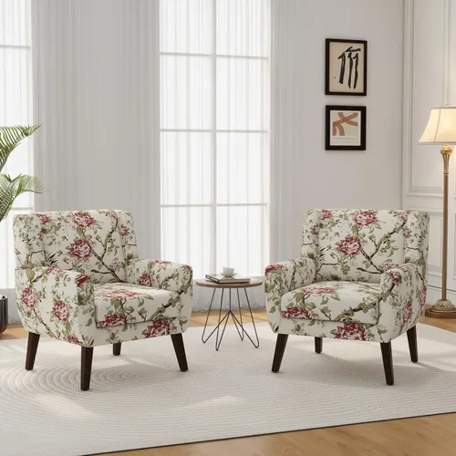 Vista 43 de Accent Chair Set of 1, Comfy Reading Armchair, Beige Linen Blend, Tufted Button Backrest, Solid Wood Frame, Upholstered Club Single Sofa Chairs