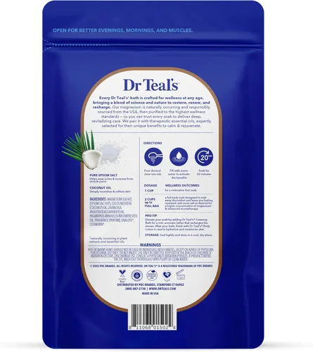 Vista 2 de Dr. Teal - Sal pura de Epsom remojada, nutre y protege con aceite de coco, 3 libras (el embalaje puede variar)