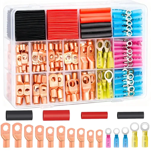 Vista 12 de Twidec/130PCS Kit de terminales de cable de batería de cobre AWG2 4 6 8 10 12 14 16