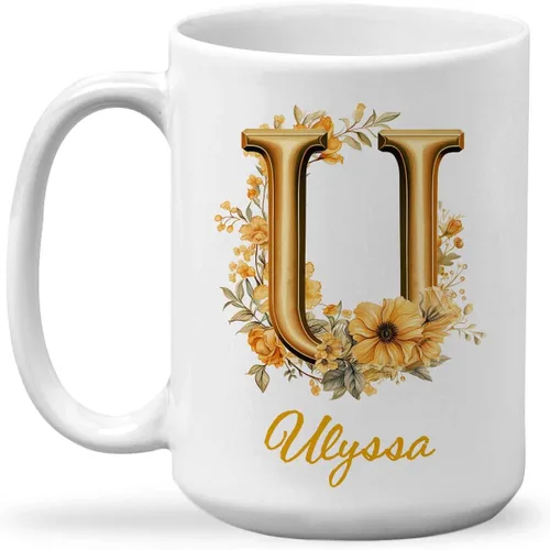 Vista 30 de Taza de cerámica personalizada con letra A del alfabeto, taza de café personalizada con nombre, taza de té inicial con monograma floral
