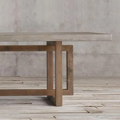Vista 4 de LAKIQ Mesa de comedor rectangular de madera, color gris de imitación de cemento, estilo industrial retro, mesa de trabajo, mesa de sala
