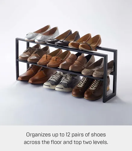 Vista 3 de Yamazaki Inicio Zapatero Expandible, Metal, Acero Ajustable Talla única Negro Adjustable shoe rack with an expanding design. Steel design adapts