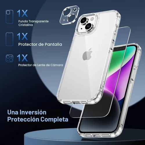 Vista 4 de Funda transparente para iPhone 13 con protector de pantalla