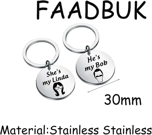 Vista 2 de FAADBUK Regalo inspirado en hamburguesas para parejas, juego de keychian You're the Linda to my Bob regalo del día de San Valentín