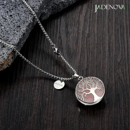 Vista 6 de JADENOVA Collar de árbol genealógico, collar con colgante de cristal de piedra preciosa del árbol de la vida, 24 pulgadas, cadena de acero