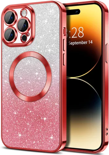 Vista 72 de Hython Funda para iPhone 13 Pro transparente con purpurina magnética [compatible con MagSafe] Protector completo de lente de cámara delgado
