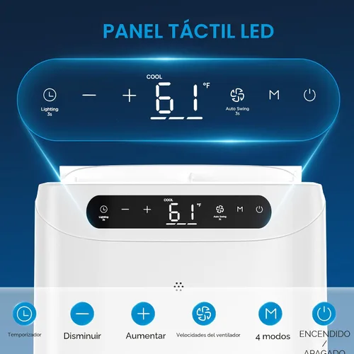 Vista 6 de Aire acondicionado portátil de 12000 BTU para refrigeración de habitaciones de hasta 500 pies cuadrados, unidad de CA portátil silenciosa 3 en 1