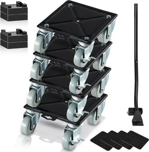 Vista 11 de VEVOR Carretilla para muebles, mudanzas de muebles resistentes con 5 ruedas de rotación de 360°, panel de acero al carbono, juego de herramientas