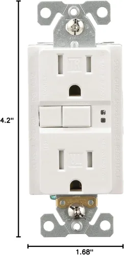 Vista 7 de Eaton GFCI - Receptáculo dúplex resistente a manipulaciones 15A -125V con placa de pared de tamaño estándar, color blanco