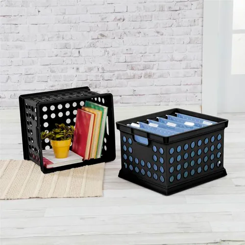Vista 5 de Sterilite - Cajas de almacenamiento apilables de plástico con asas para organizar archivos para el hogar, oficina, dormitorio, garaje o área de Negro