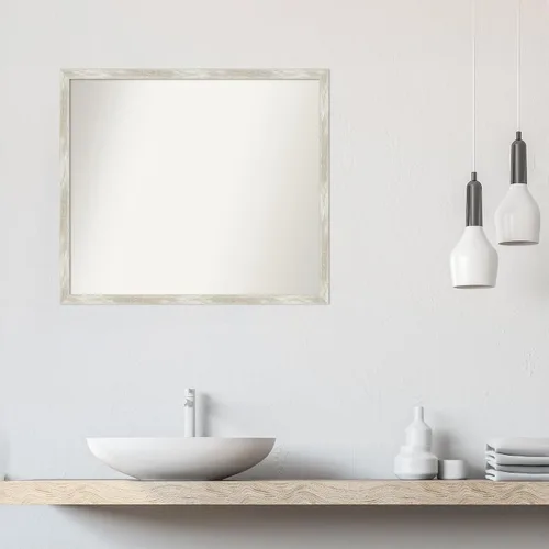 Vista 5 de Amanti Art Silver Bathroom Mirror for Over Sink, 28x32 Custom Made Crackled Metallic Narrow Rectangle Vanity Mirror, Large Casual Wood Frame, Hangs