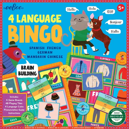Vista 3 de eeBoo Juego de bingo en 4 idiomas/Español, Francés, Alemán, Chino Mandarín/Edades 3+