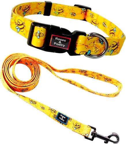 Vista 14 de Roses&Poetry - Juego de collar y correa reflectante para perros pequeños, arneses para cachorros con collares, collar y correa de nailon ajustable