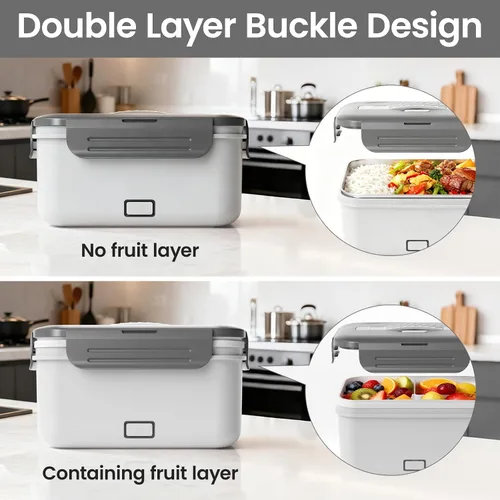 Vista 8 de Herrfilk Fiambrera eléctrica inalámbrica para adultos, calentador de alimentos portátil recargable de 1.8 L/61 onzas, lonchera 4 en 1 calentada