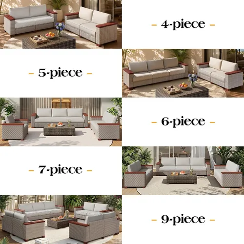 Vista 8 de PaPaJet Sofá de dos plazas para exteriores, sofá de mimbre con reposabrazos y patas sólidos, cojín de 4.7 pulgadas de grosor, sofá modular